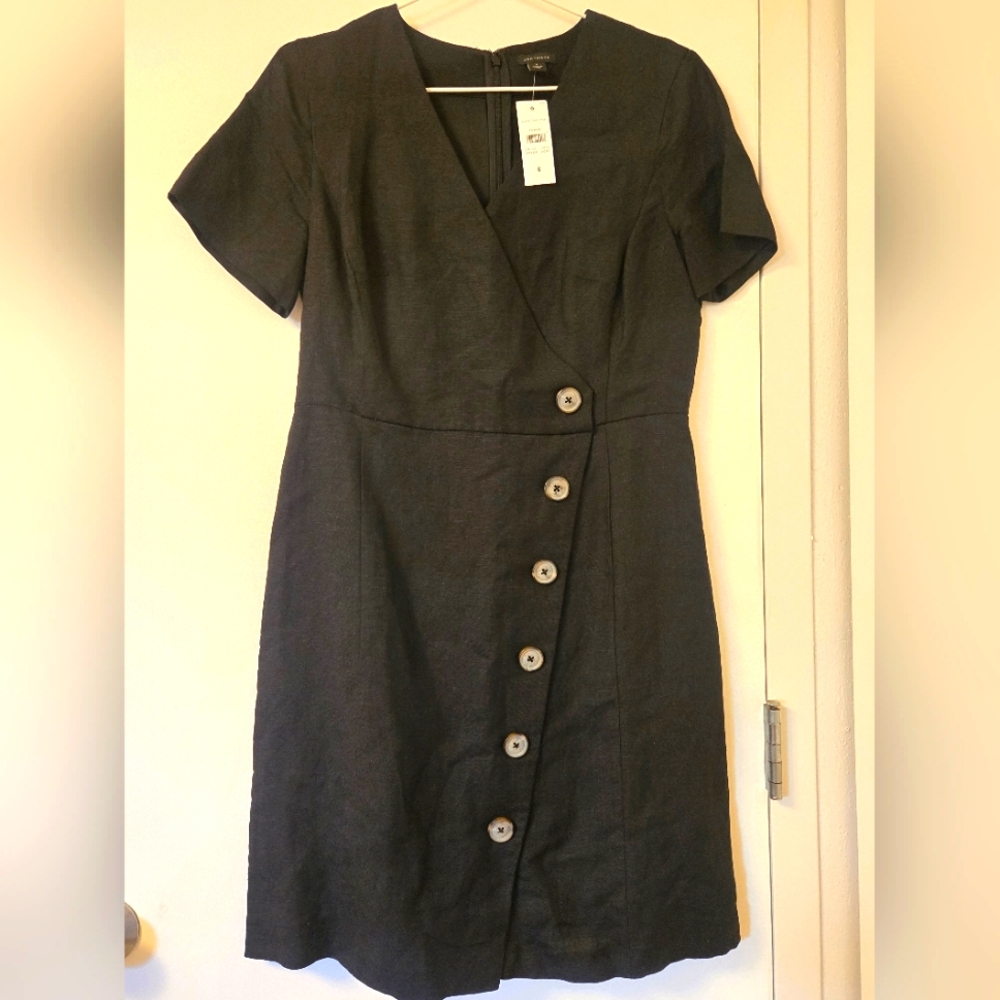 NWT Ann Taylor Linen Black‎ Button-Down Dress